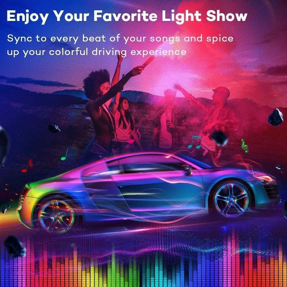 Megulla Bluetooth Music Interior Car Lights, Color Changing Car LED Strip Lights LED Lighting Kit with RF Remote and APP, Multi DIY Color Underdash Car Lighting with DC 12V Car Cigarette Charger : Automotive