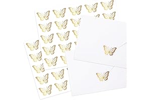 Whaline 500Pcs Gold Butterfly Envelope Seals Stickers Butterfly Gold Foil Stickers Spring...