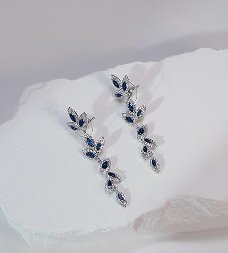 Miniatura 6 de UDYLGOON Aretes colgantes de cristal de circonita cúbica para mujer, diseño de hoja de araña, para novia, dama de honor