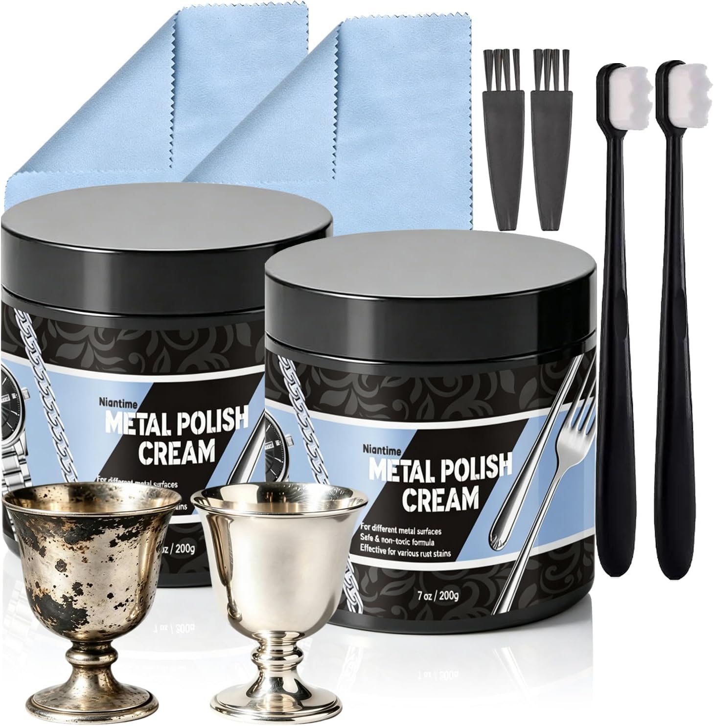 2Pack Metal Polish Cream, 7 oz, Non-Abrasive Tarnish and Oxidation Remover for Chrome, Aluminium, Brass, Copper, Sterling Silver, Stainless Steel