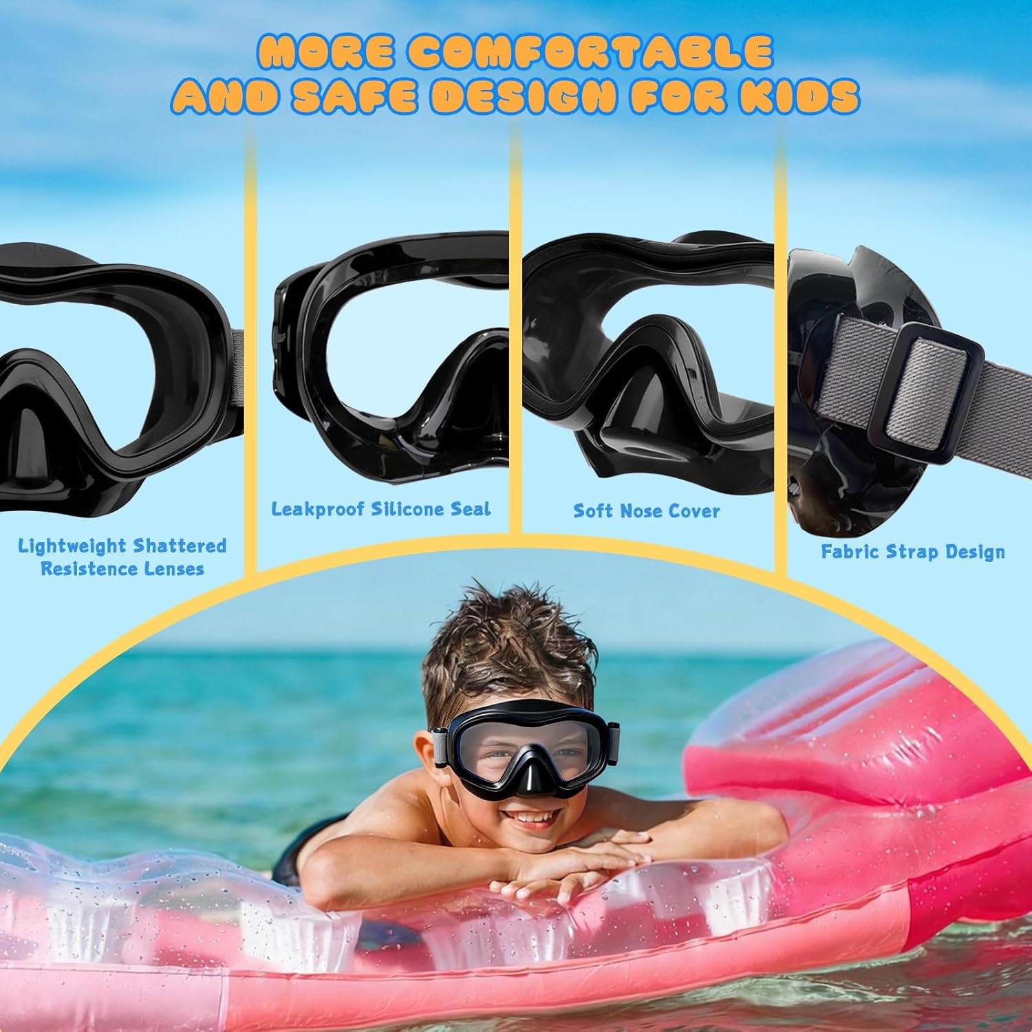 Snorkeling Gear for Kids Adults, 4 in 1 Travel Mask Fins Snorkel Set with Panoramic View Anti Fog Mask, Dry Top Snorkel, Trek Fins and Travel Bag, Snorkel Gear for Swimming Diving Snorkeling