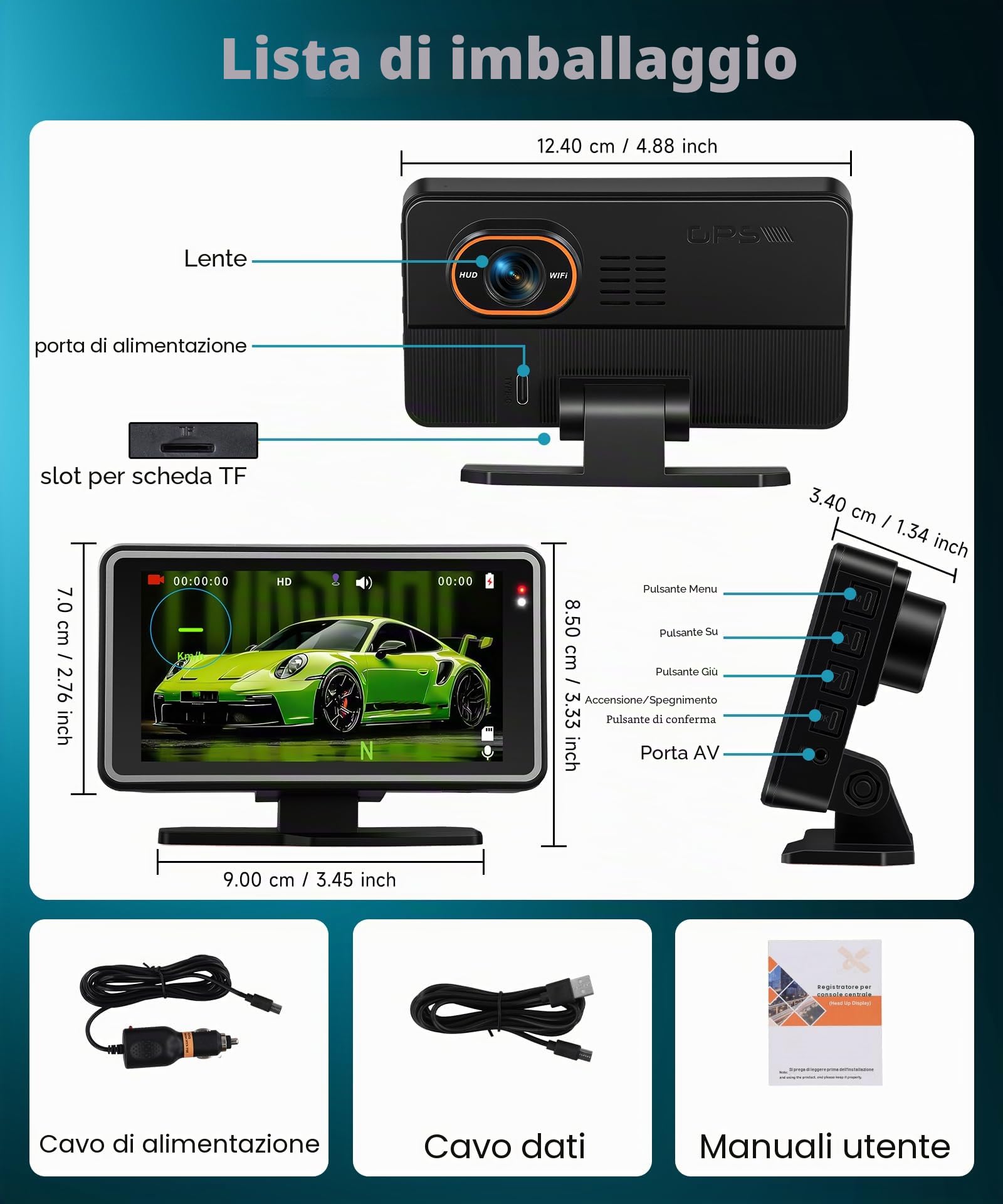 Rimoody WIFI Dashcam & Head Up Display per Auto, Head Up HUD Multifunzione Tachimetro Digitale Auto, 5 Pollici IPS Monitor Dash Cam con 1080P Fotocamera Frontale, Controllo APP/DVR/Loop Video