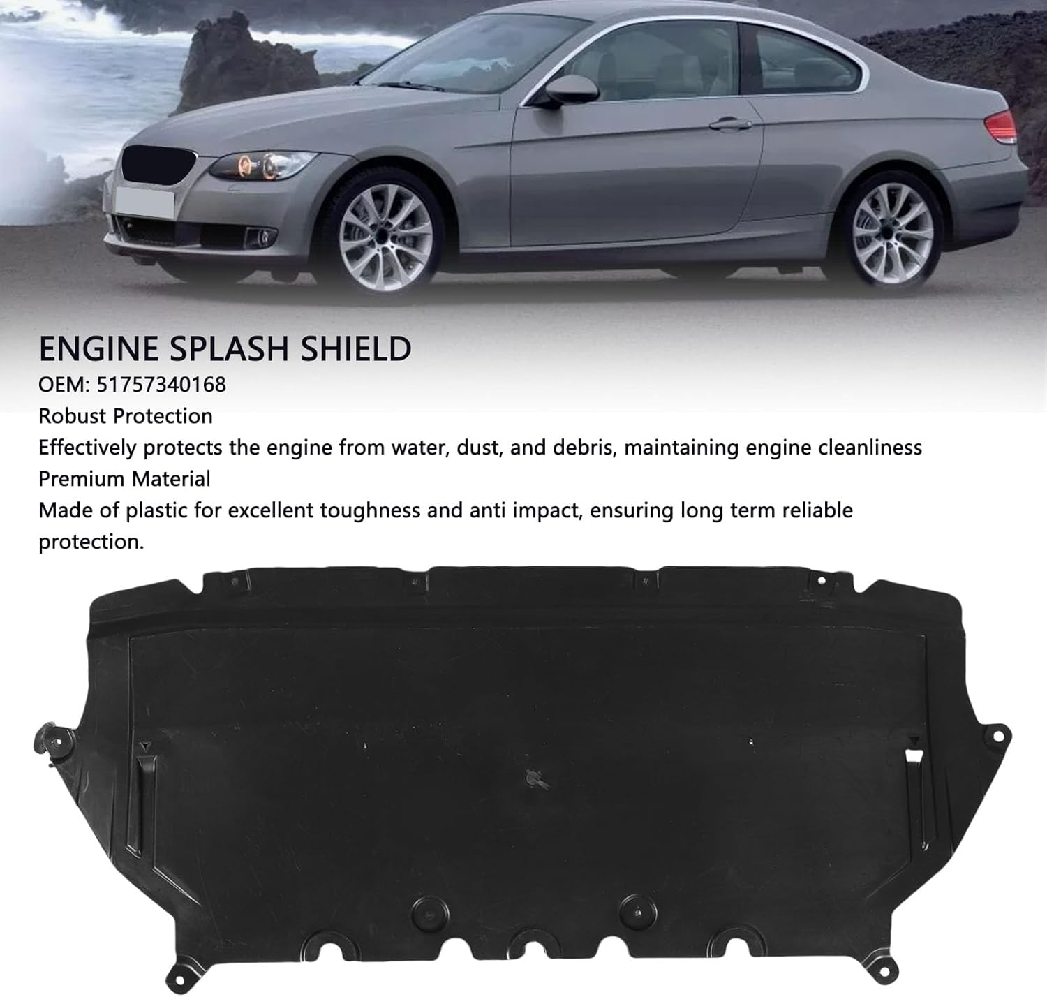 Eujgoov Engine Splash Under Cover Skid Plate for 5 G31 7 G12 2016-2022 High Grade Plastic Underbody Protection EM 51757340168 Replacement