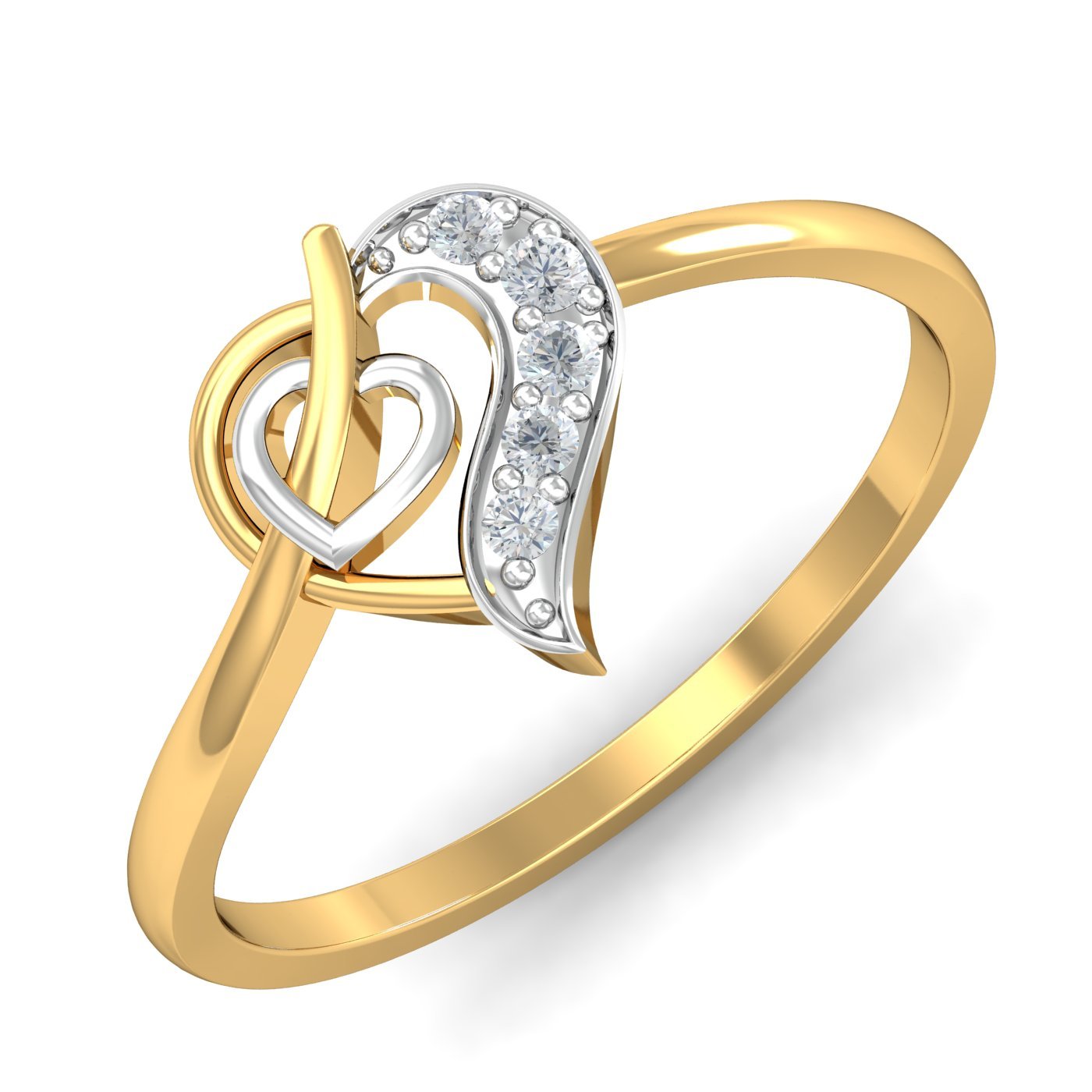 kuberbox 18KT Yellow Gold Dazzling Two-Heart Ring for Women-picture-14