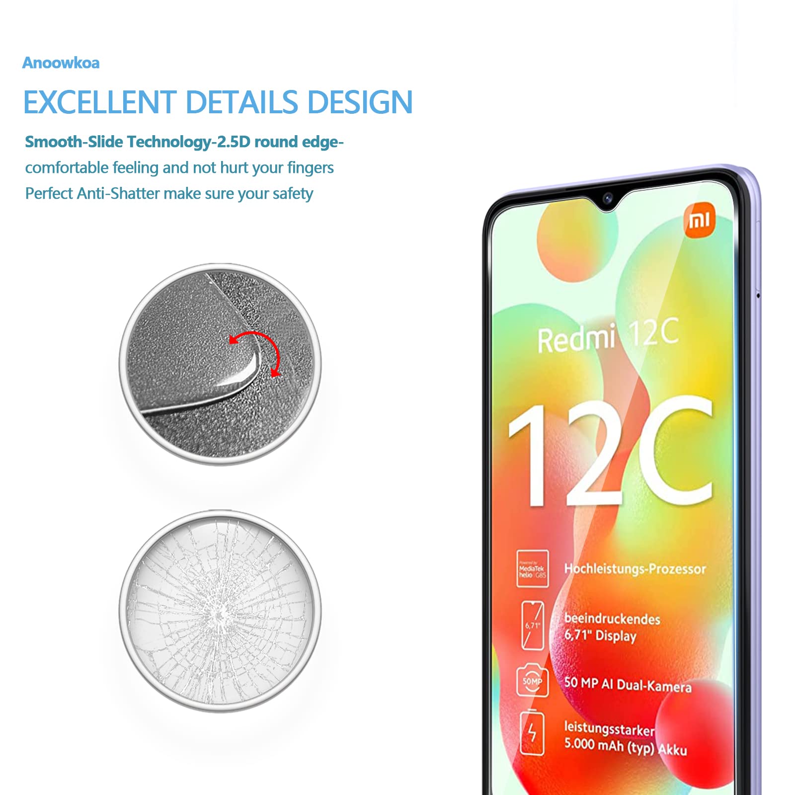 Hartglas Displayschutzfolie Für Xiaomi Redmi 12C – 2er Pack, 9H Härte, Kratzfest