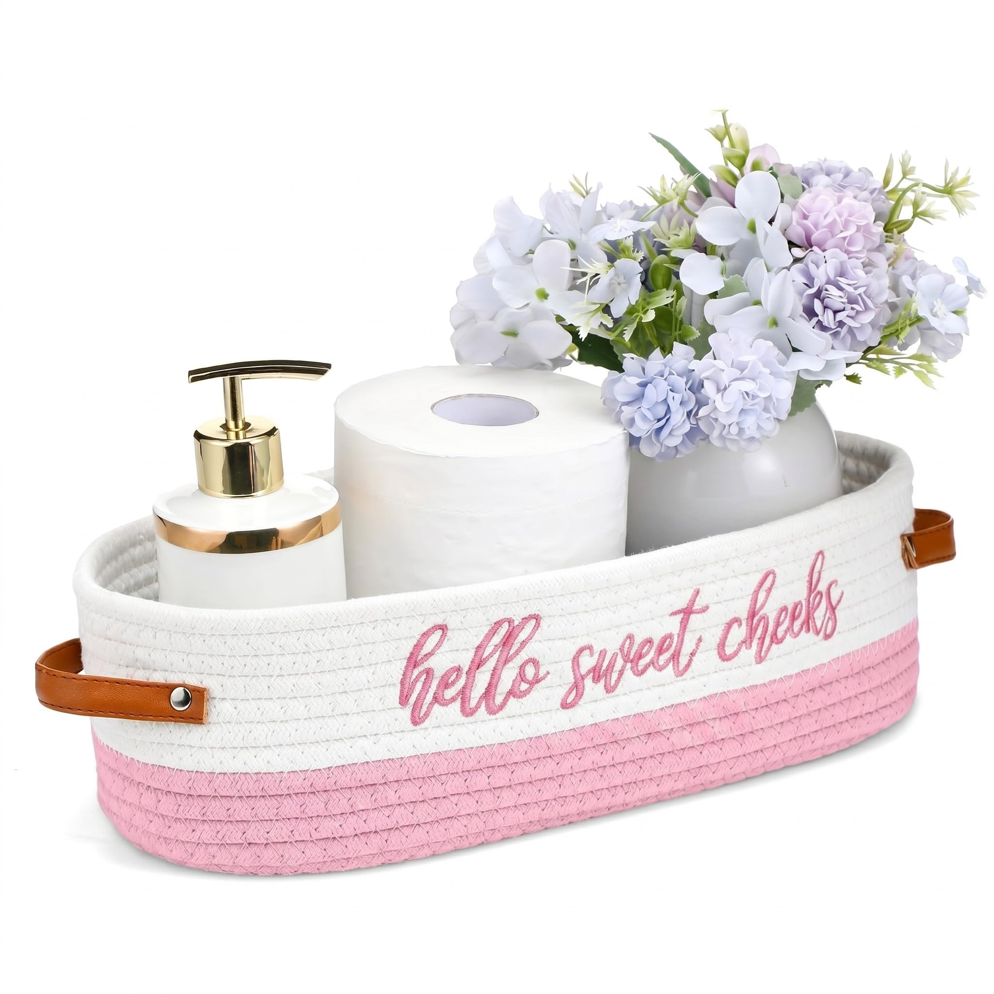 Hello Sweet Cheeks Pink White Bathroom Decor Toilet Paper Basket