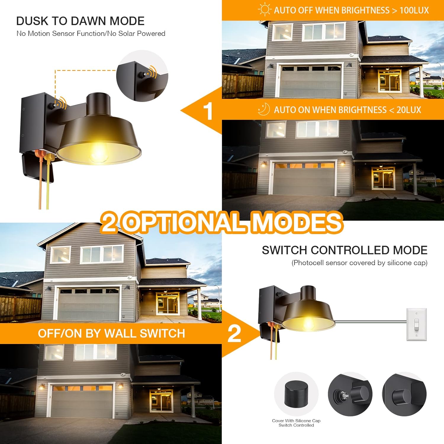 Ehaho Porch Lights with Outlet, Dusk to Dawn Outdoor Light with Built-in GFCI Outlet, Waterproof Anti-Rust Lantern for Front Door, Garage