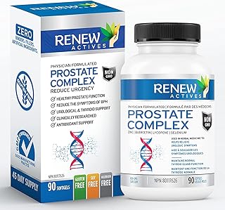 Renew Actives Prostate Complex, Relieve BPH Naturally W/ Saw Palmetto, Beta-Carotene, Urologist Approved Prostate Supplements for Men, Helps Decrease Bathroom Trips Day & Night, Made in Canada, 90 Count