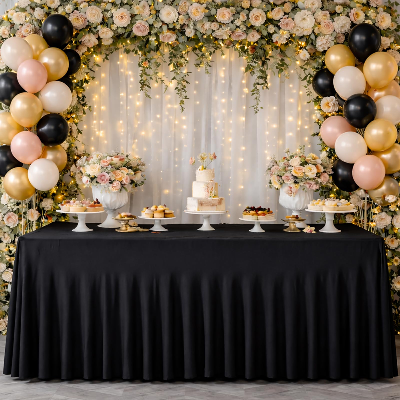 EMART Nappe de Table avec Jupe en Spandex, 182x76cm Nappe Rectangulaire avec Jupe Plissé Élastique sans Ride, Jupes de Table pour Tables Rectangulaires de 1,8m pour Fêtes, Mariages, Anniversaires