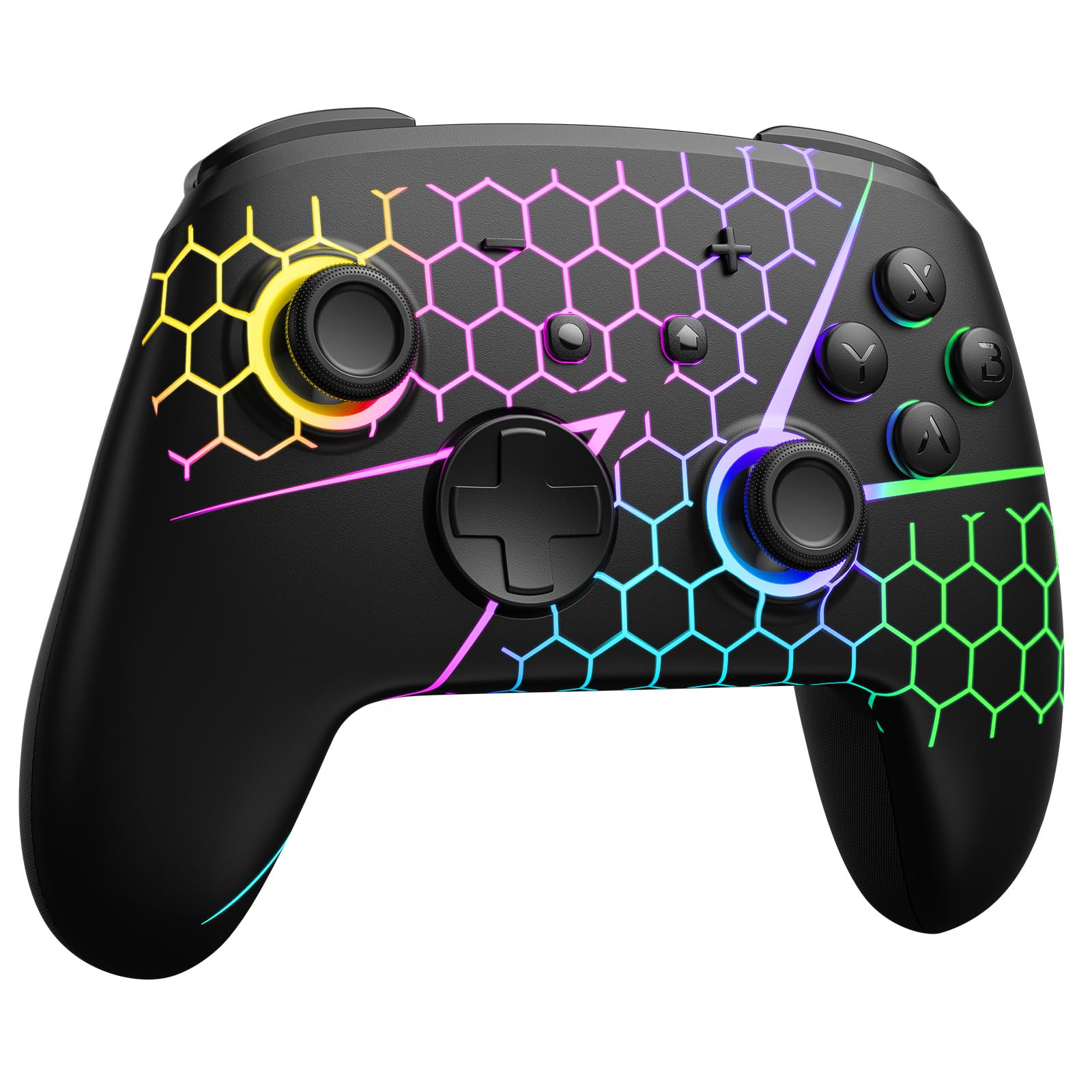 Funlab Manette Switch 2 Pro pour Switch2/OLED, Manette Switch 2 Sans Fil à Effet Hall avec Réveil Instantané, Firefly Bluetooth Pro Controller avec 7 Couleurs LED/Boutons Arrière/Turbo - Noir