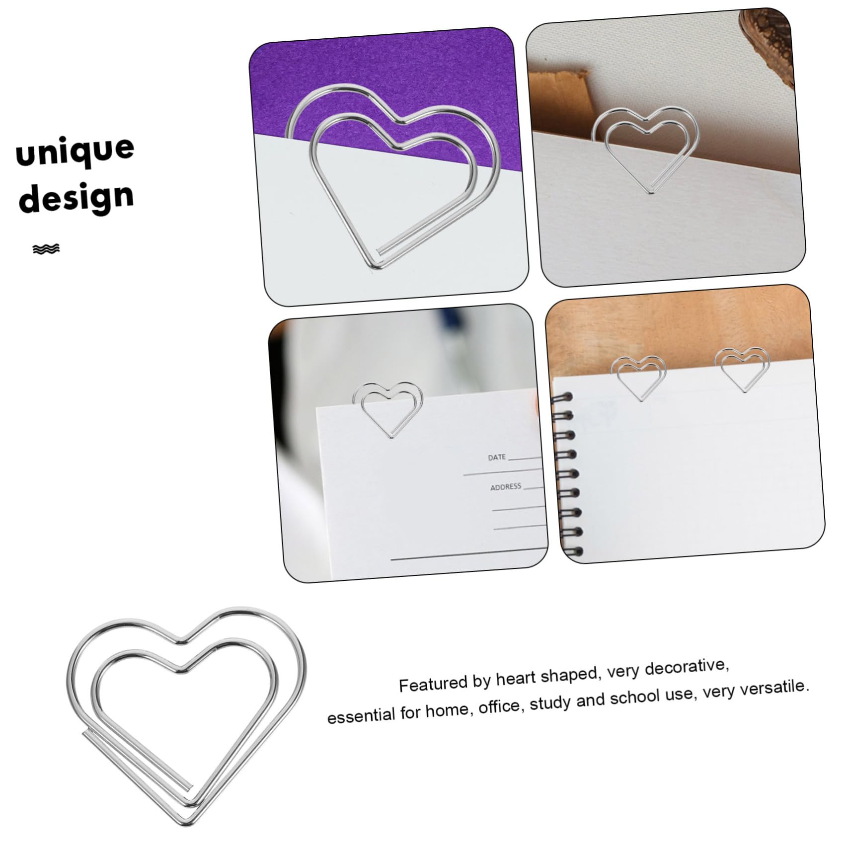Uonlytech 5 Set Graffetta Ufficio Cuori Piccole Clip Di Carta Cuore A Forma Di Graffette Novità Graffette Decorative Graffette Di Metallo Argento 100 Pezzi * 5