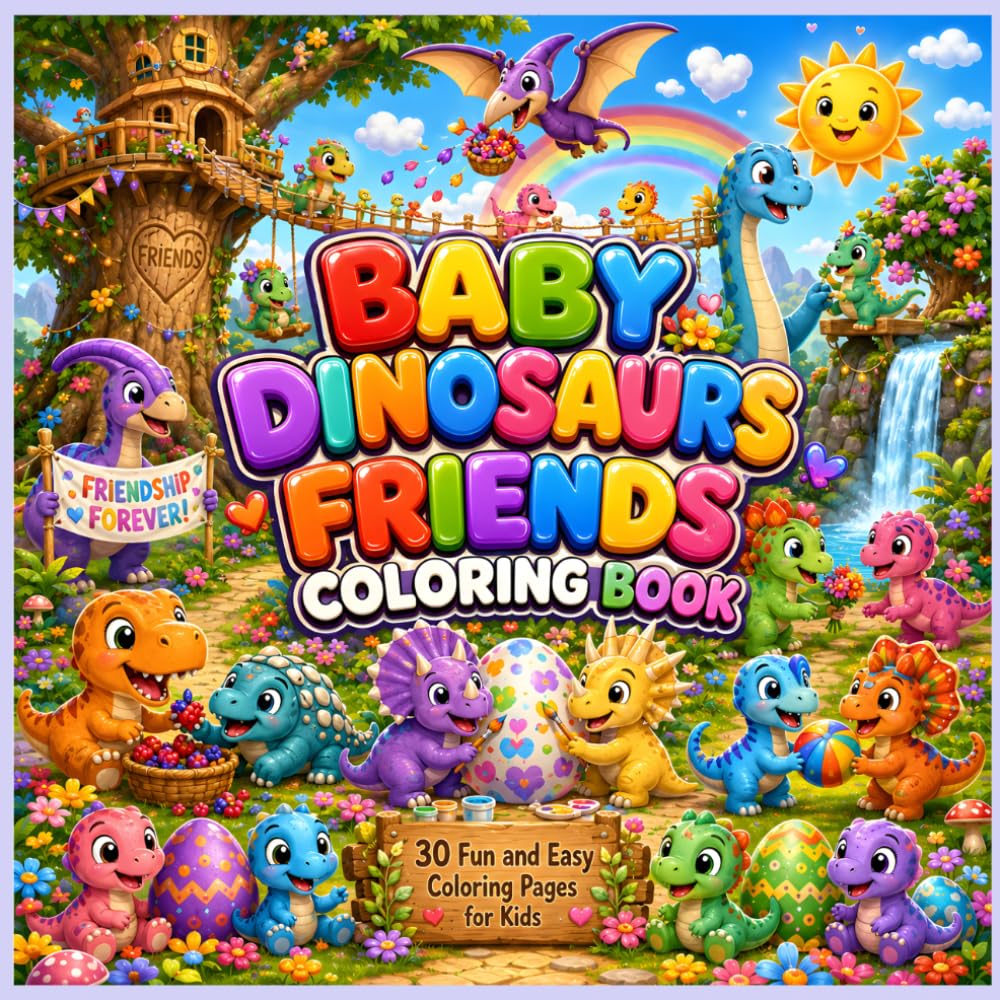 Baby Dinosaurs Friends Coloring Book: Fun and Easy Coloring Pages for Toddlers and Kids Ages 3–8 Featuring Adorable Baby Dinosaurs