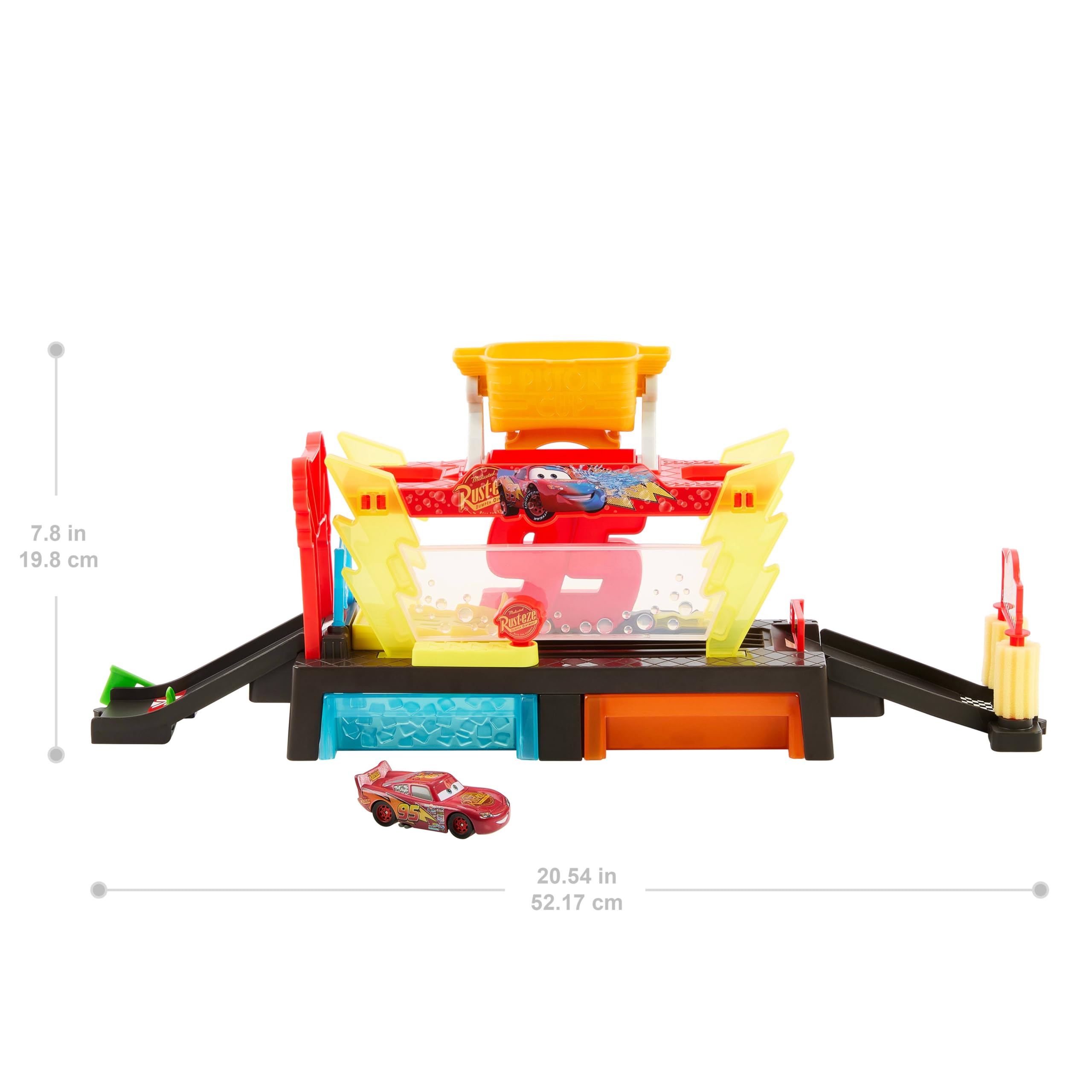 Disney · Pixar Station de Lavage Cars Color Changers Coffret de 51 cm de long avec véhicule Flash McQueen doté d’une fonction de changement de couleur, se connecte à d’autres coffrets, JBM70