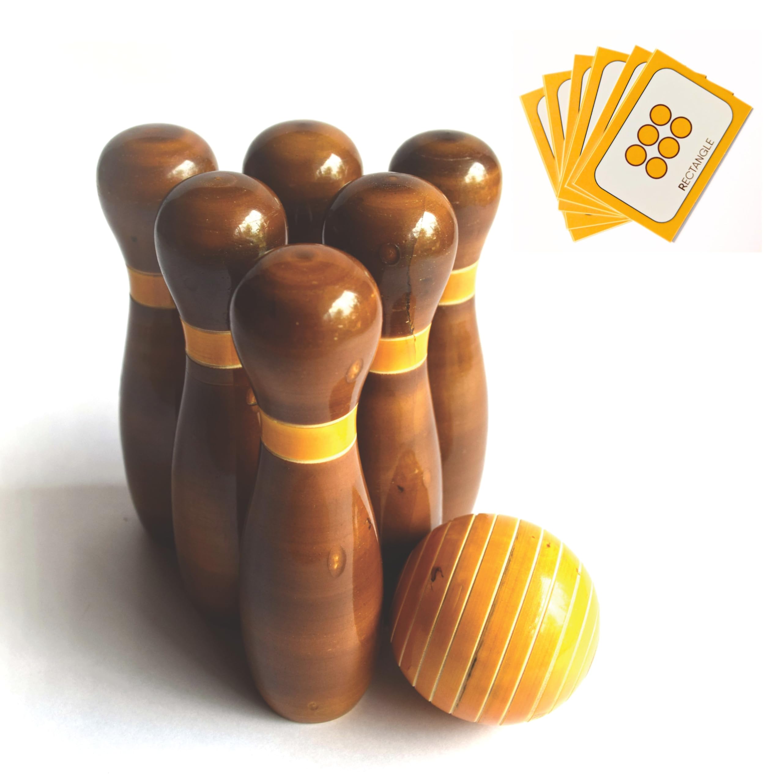 Chiguroo Bowling Pins Set (Brown) with Shape Learning Cards - for Toddlers & Kids (2+ Years) | Handcrafted Wooden Toy | Non-Toxic | Fun Educational Toy | Family Activity Game | Gift for Kids (B0D4JR34HP) Amazon Price History, Amazon Price Tracker