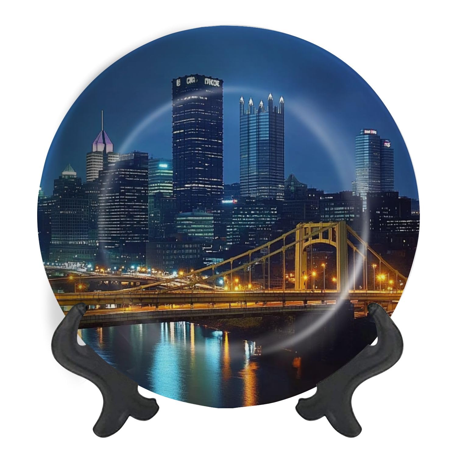 Decorative Plates for Display Pittsburgh Skyline Gift Plates Ceramic Collections Plates Hanging Artwork for Living Dining Room Kitchen Souvenir