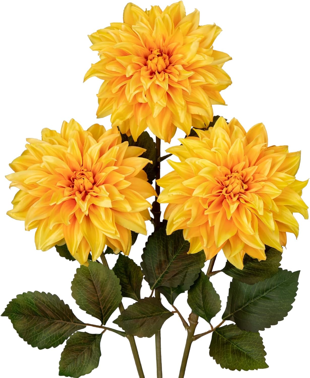 3Pcs Yellow Artificial Dahlia Flowers Fall Fake Flower Silk Flowers with Long Stem 27.5" Floral Arrangements Bouquets Autumn Faux Dahlias Flowers for DIY Wedding Party Centerpieces Home Decor