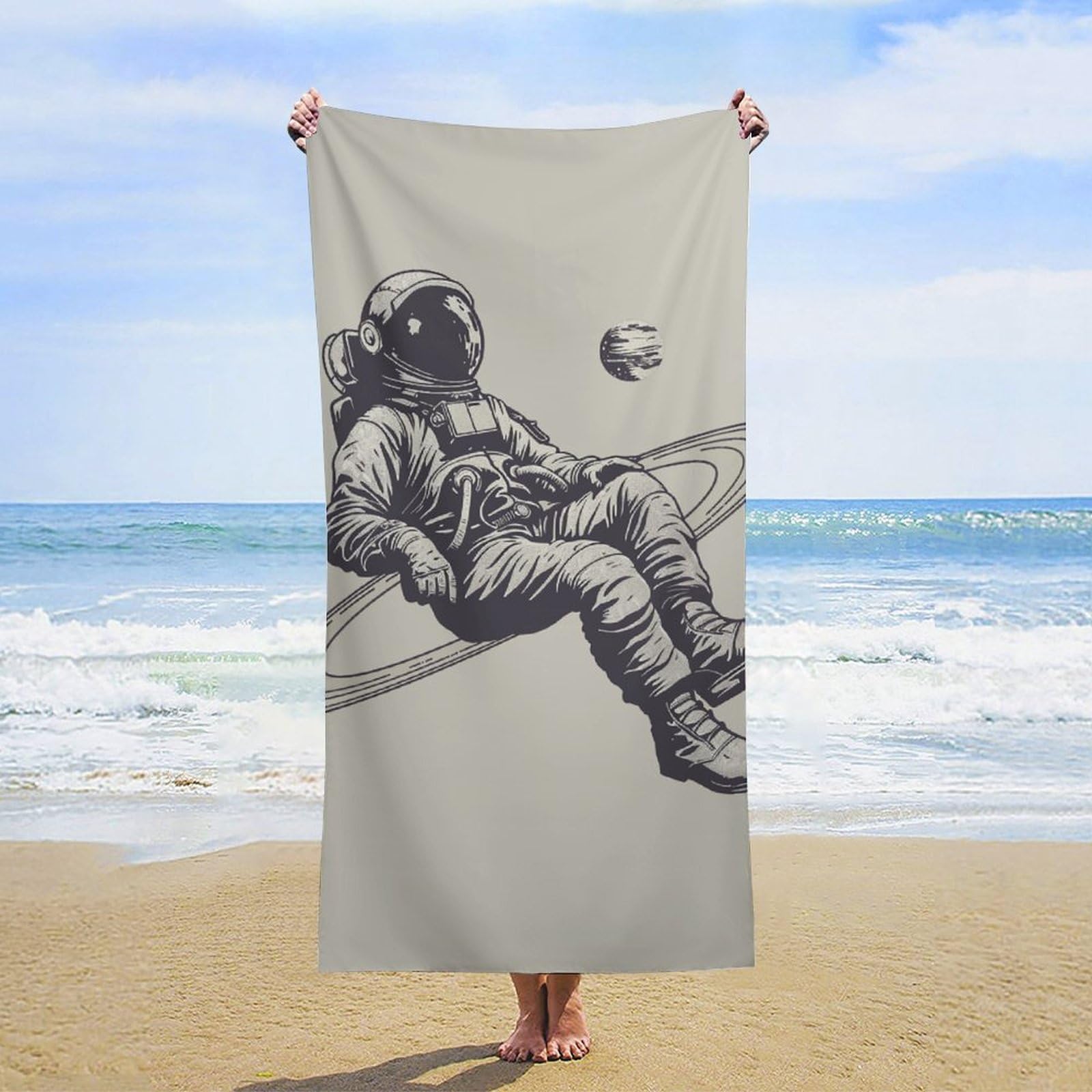 NTVOWPZO Astronauts and Saturn Beach Towel Oversized Microfiber Bath Towels Lightweight Sand Proof Beach Towels Absorbent Pool Towels for Swimming Yoga Bathroom Towel 31.5" X 63"