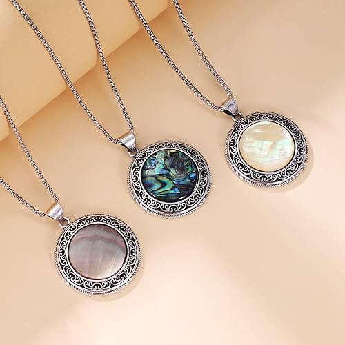 Miniatura 5 de Collar redondo de piedras preciosas de acero inoxidable, colgante redondo de cristales de energía curativa, piedras semipreciosas, regalo de Navidad