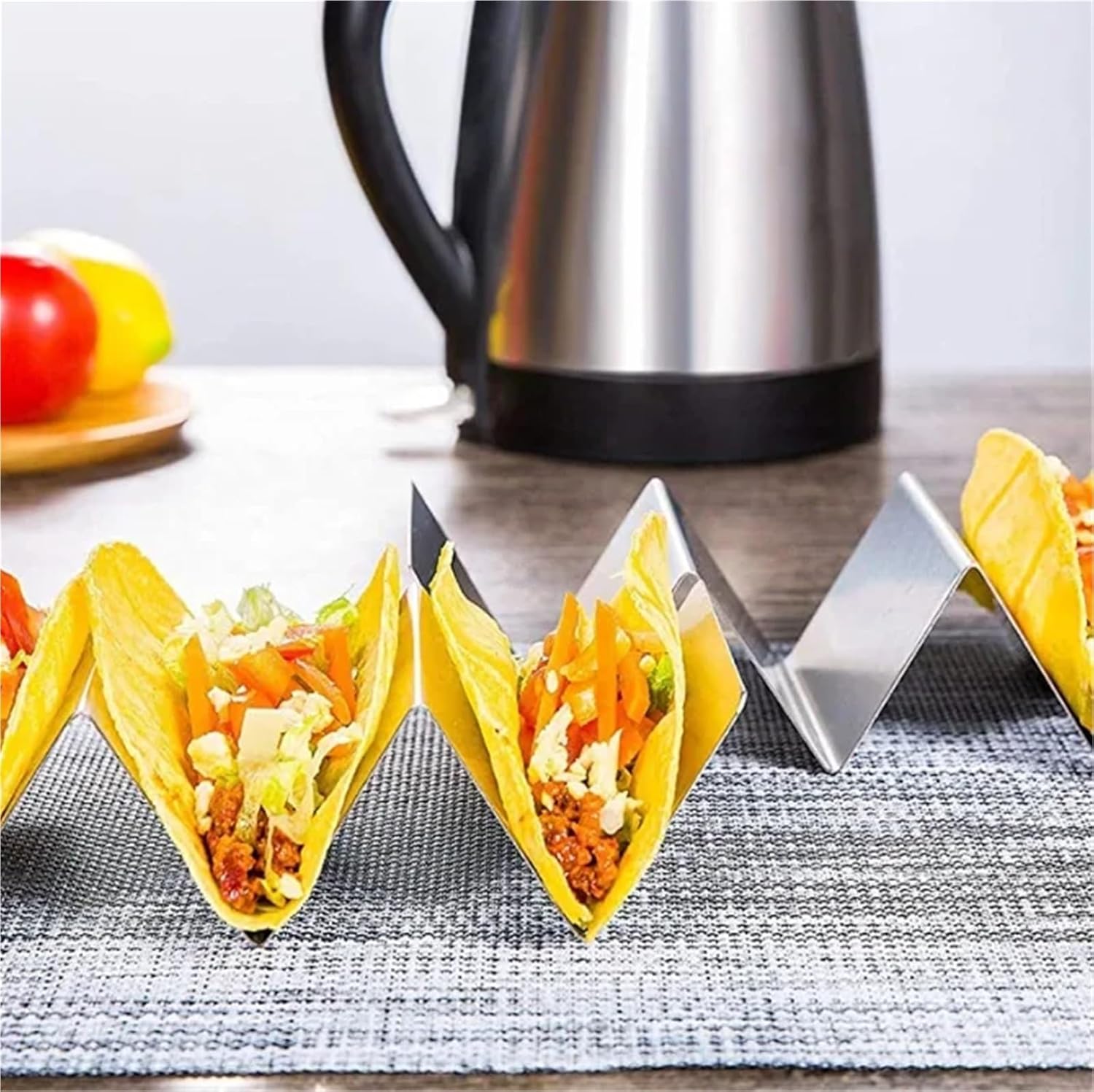 taco holder 5ps Taco Holder Stainless Steel Taco Stand Rack Tray Oven Safe for Soft/Hard Shells, Street Taco Rack with Plates(B)