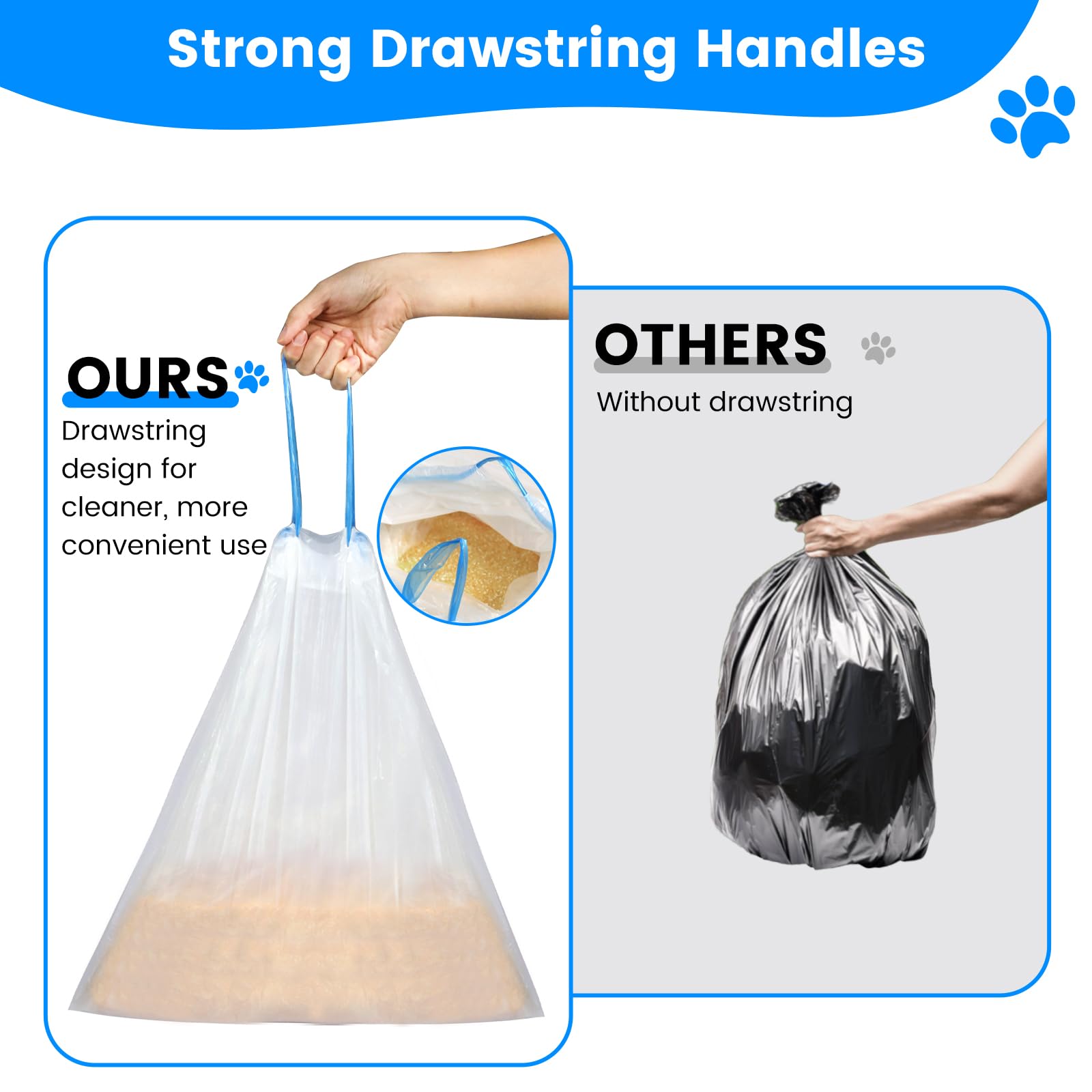 60 bolsas de arena para gatos, bolsas de receptáculos con cordón compatibles con Meo. Caja de arena para gatos autolimpiable MW-SC01 MW-SC02 MW-LR01, sin desgarros, a prueba de fugas, 18 x 12.6
