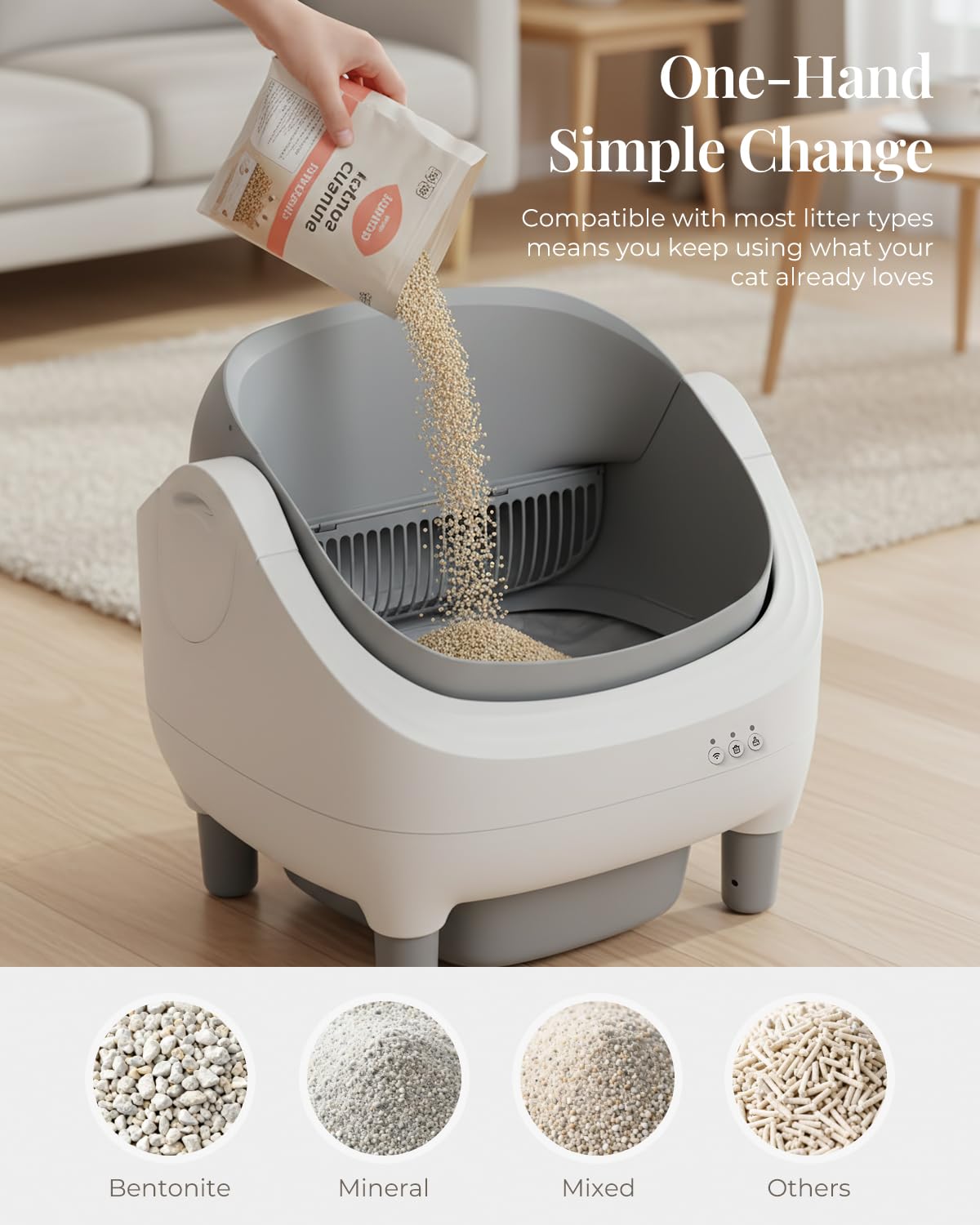 TAIFA Self Cleaning Litter Box with APP Control, Open-Top Automatic Litter Box for Multiple Cats with Safety Sensors, Odor-Free Waste Disposal Includes Trash Bags, 15L Waste Bin, Brush, Scooper, Mat - image 7