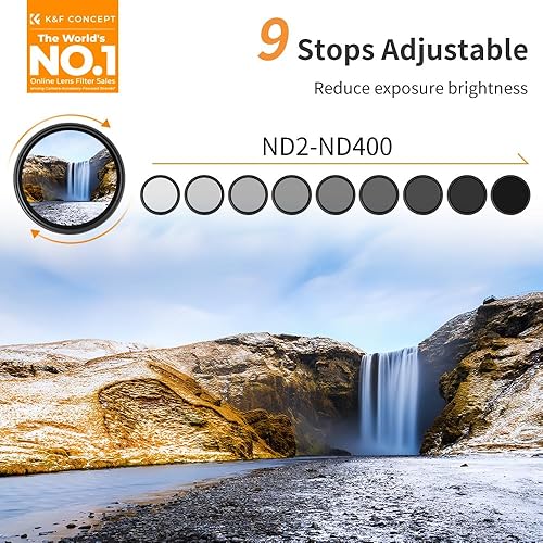 Miniatura 2 de K&F Concept Filtro de lente ND2-ND400 ND variable de 2.165in (1-9 paradas) para lente de cámara, filtro de densidad neutra ajustable con paño de