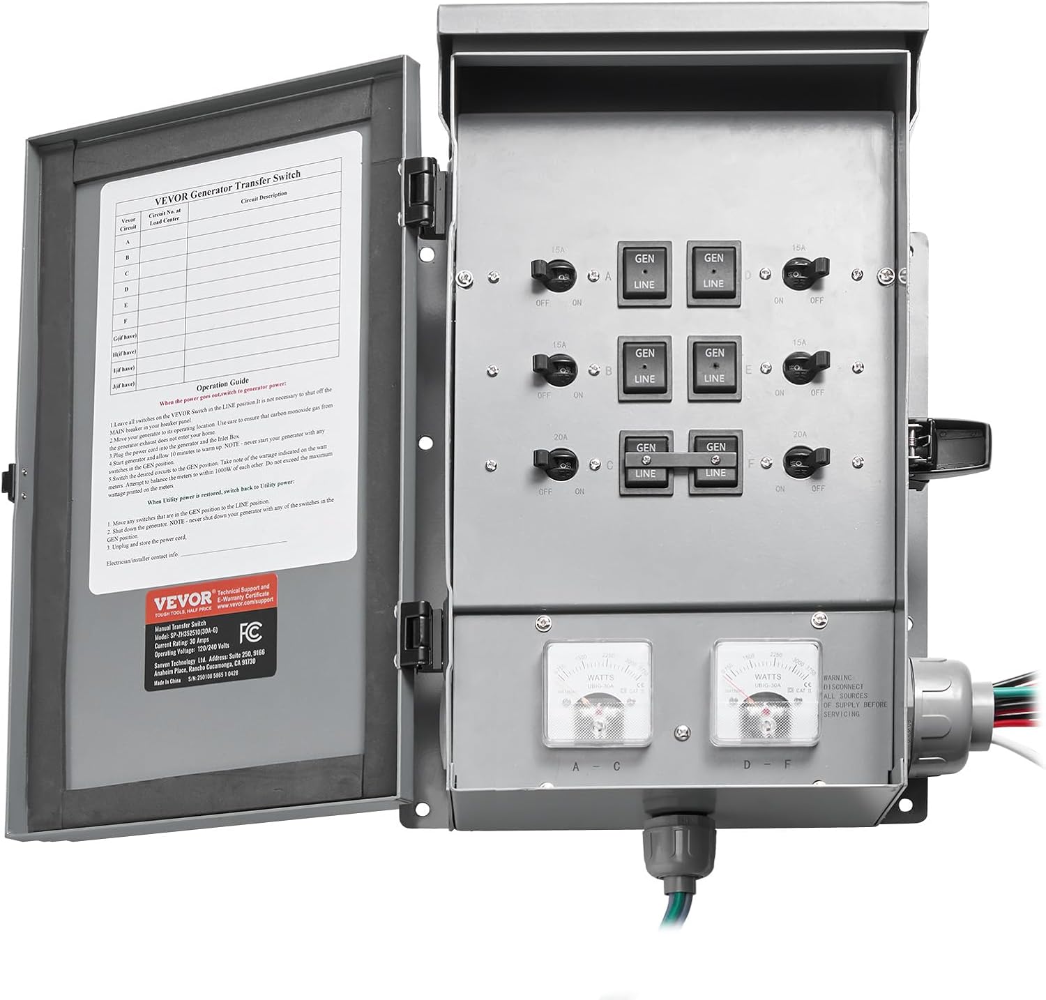 VEVOR Transfer Switch dimensions and specifications
