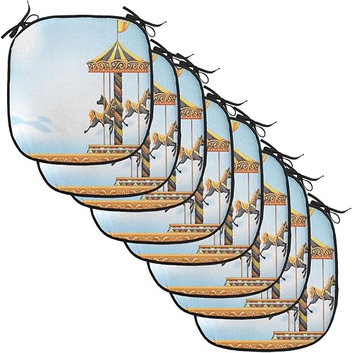 Miniatura 8 de Lunarable Cojín retro para silla, dibujo de chica a la moda en tierra primavera campo margaritas arte, acolchado de asiento para cocina y patio con