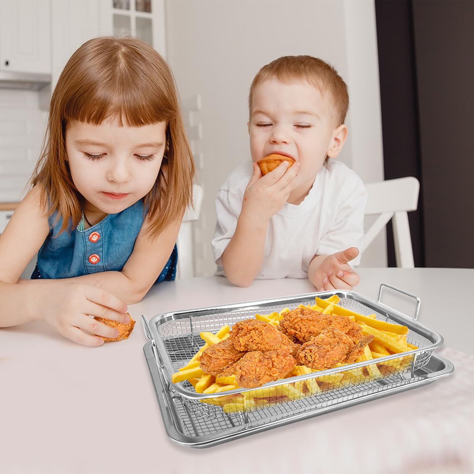 2 cestini per barbecue in acciaio inox, con manici, in metallo, per verdure, pollo, carne e pesce, 30 x 22 x 5,5 cm