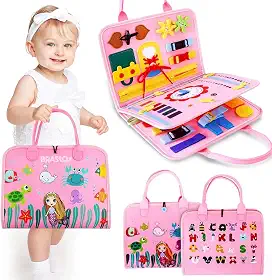 Brastoy Placa de Montessori Sensorial para Crianças Maleta Educativa Brinquedo (Rosa)