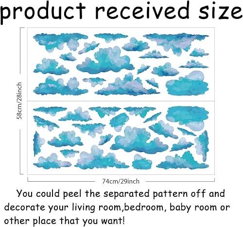 Miniatura 3 de SUPERDANT Calcomanías de pared de nubes, vinilo con nubes azules, mural para habitación del bebé, pelar y pegar, autoadhesivo, papel tapiz para