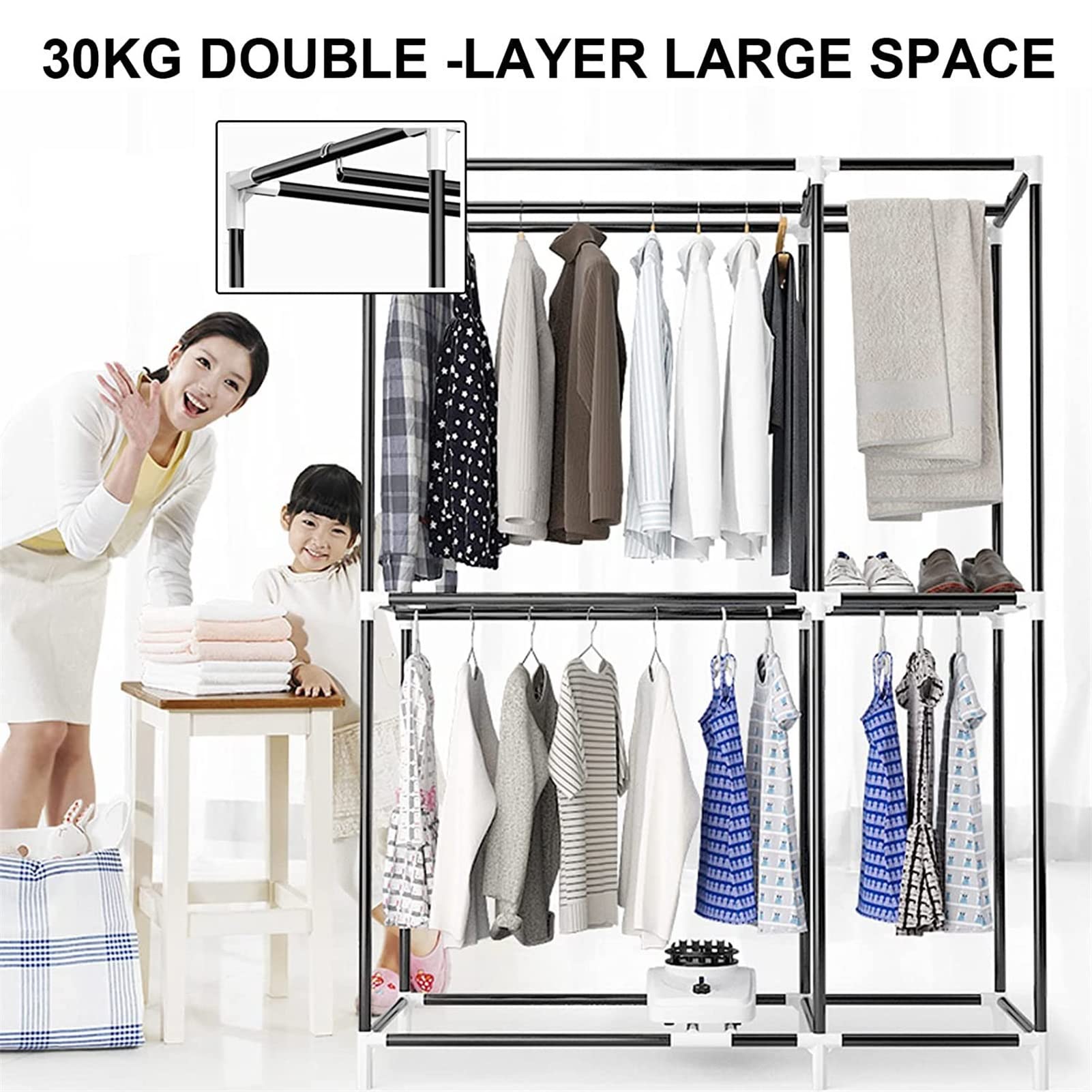 2 Capas secador de Ropa con calefacción eléctrica Estante, se Seca usando el Ventilador de Aire Caliente, Temporizador de 180 Minutos, Pronto Armario de Secado de Ropa con calefacción, Carga 30KG