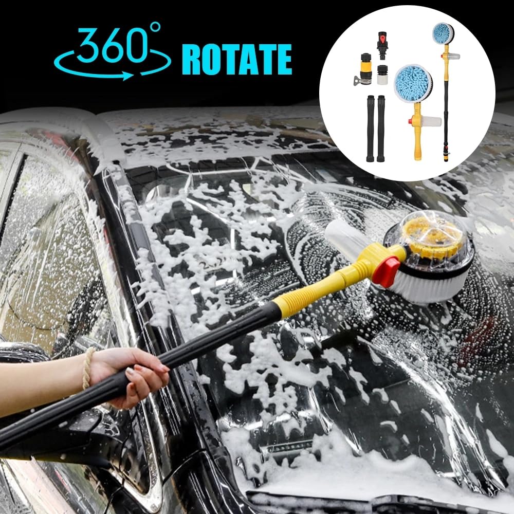 Cepillo de Limpieza para Coche Cepillo Giratorio de Espuma en Aerosol Profesional de Microfibra de Mango Largo 360 Grados fregona de Lavado rotativa con tubería de Agua de 10 Metros
