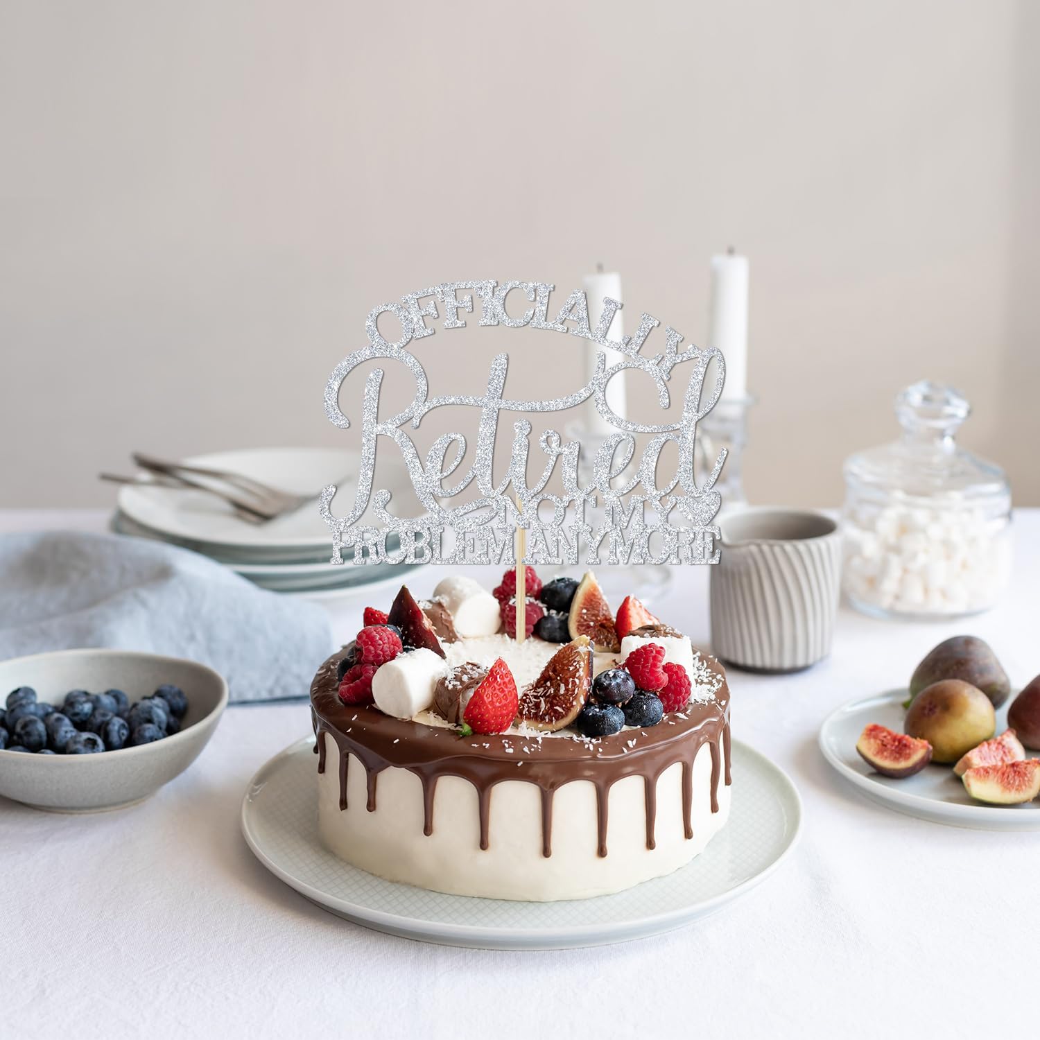 Topper Torta 'Finalmente In Pensione' In Carta Glitter Oro - Decorazione Festeggiamento Pensionamento - Foto 10