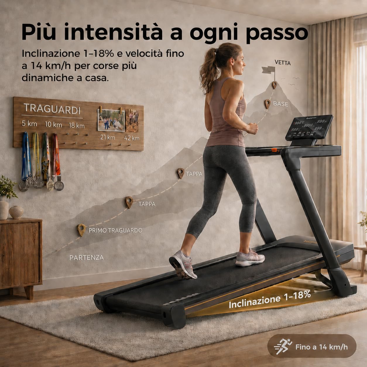 Niceday Tapis Roulant Pieghevole con Inclinazione Automatica 18%, 172 kg | Ampia superficie di corsa, velocità da 1 a 14 km/h, motore brushless silenzioso da 3,0 HP e pratiche maniglie.