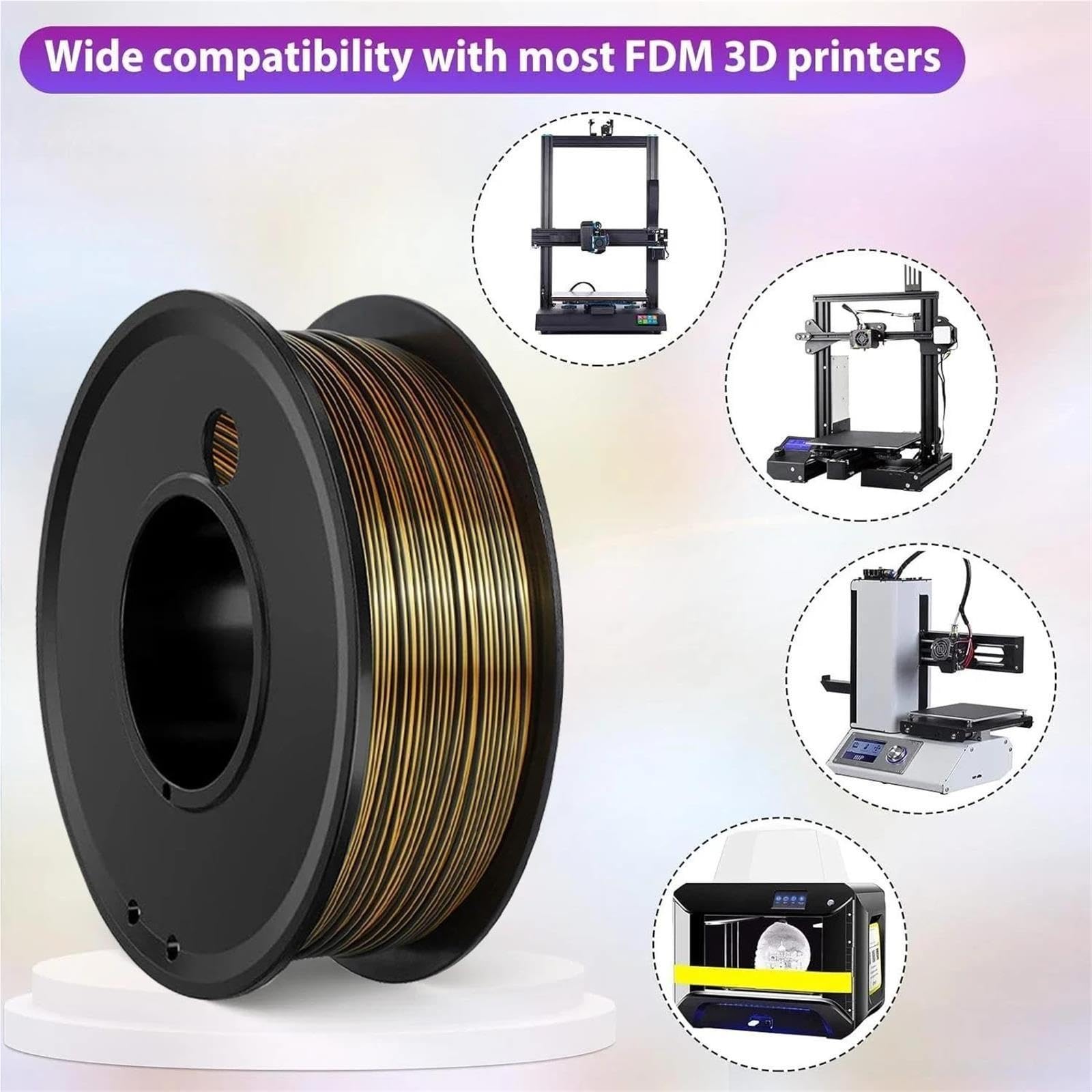 Zweifarbiges Schwarz-goldenes Seiden-PLA-3D-Druckerfilament, 1,75 Mm