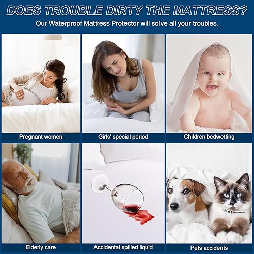 Miniatura 5 de Protector de colchón de tamaño matrimonial, protector de colchón impermeable de alta calidad, bolsillo profundo de 18 pulgadas, fundas de colchón