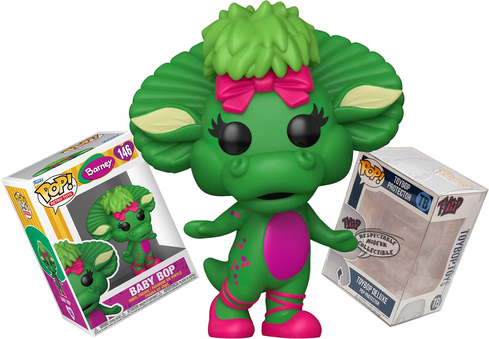 Amazon.com: Funko Baby Bop with Bow + Pop Protector: Barney Retro
