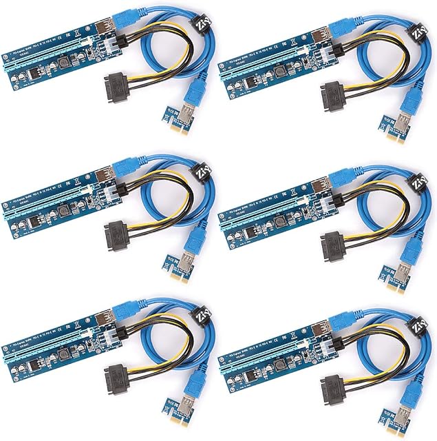 Ziyituod PCI-E Riser for Bitcoin Litecoin ETH Coin Mining 6 PIN Powered PCIE Extension Cable GPU Riser Ethereum Mining ETH GPU Extension Cable PCIEX1 to PCIE X16 Extender V006C GPU Riser(6 PCS)