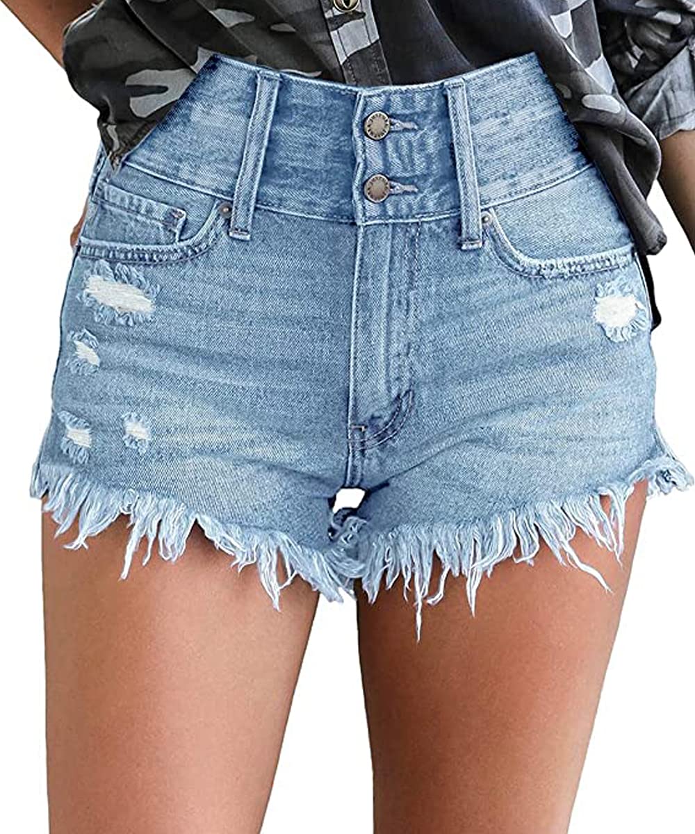 Necooer Damen Casual Ripped Denim Shorts Mittlere Taille Kurze Jeanshose mit Taschen