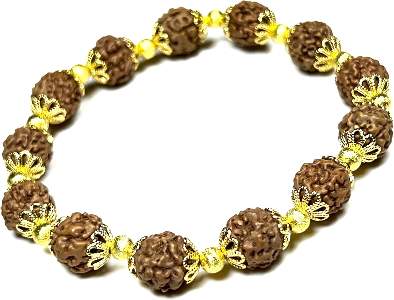 5 Mukhi Rudraksha Bracelet – 10mm Chikna Beads w/Golden Spacers