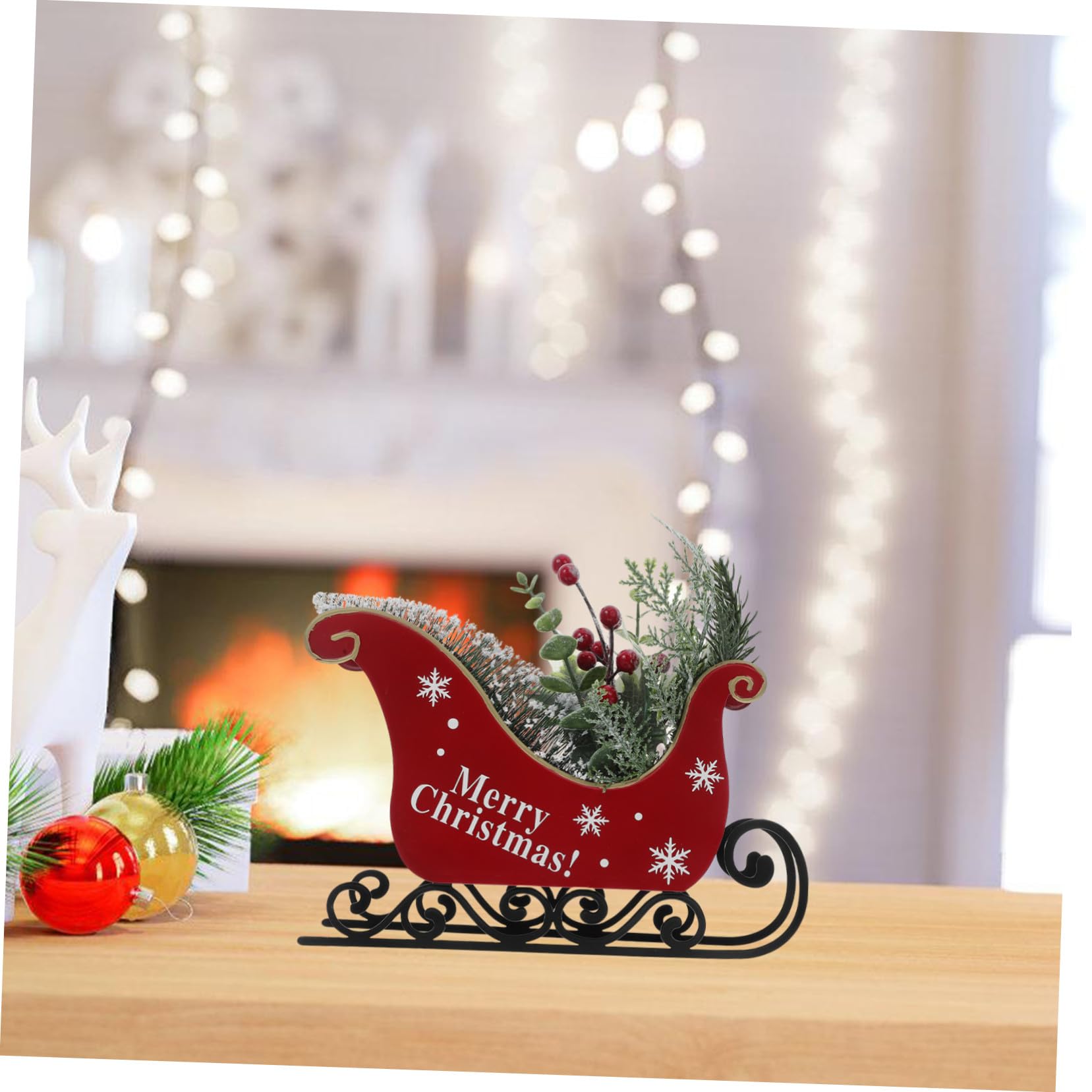 Traîneau De Noël Décoratif en Fer Forgé 22 Cm, Ornement De Table en Métal Noir, Décoration Festive De Bureau, Décoration De Fête De Noël sans Éclairage