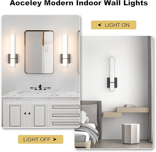 Miniatura 5 de Aoceley Apliques de pared LED modernos de 15.7 pulgadas, lámparas de pared para tocador de baño de 18W 3000K 1200 lúmenes con pantalla de acrílico