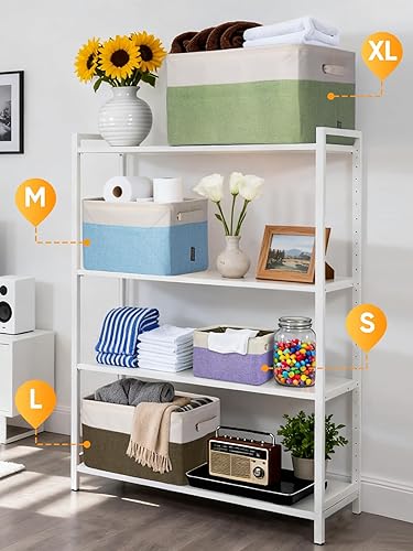 Miniatura 4 de BALEINE Contenedores de Almacenamiento de Tela para Estantes, Cestas de Almacenamiento de Lino para Organizar, Contenedores Decorativos de