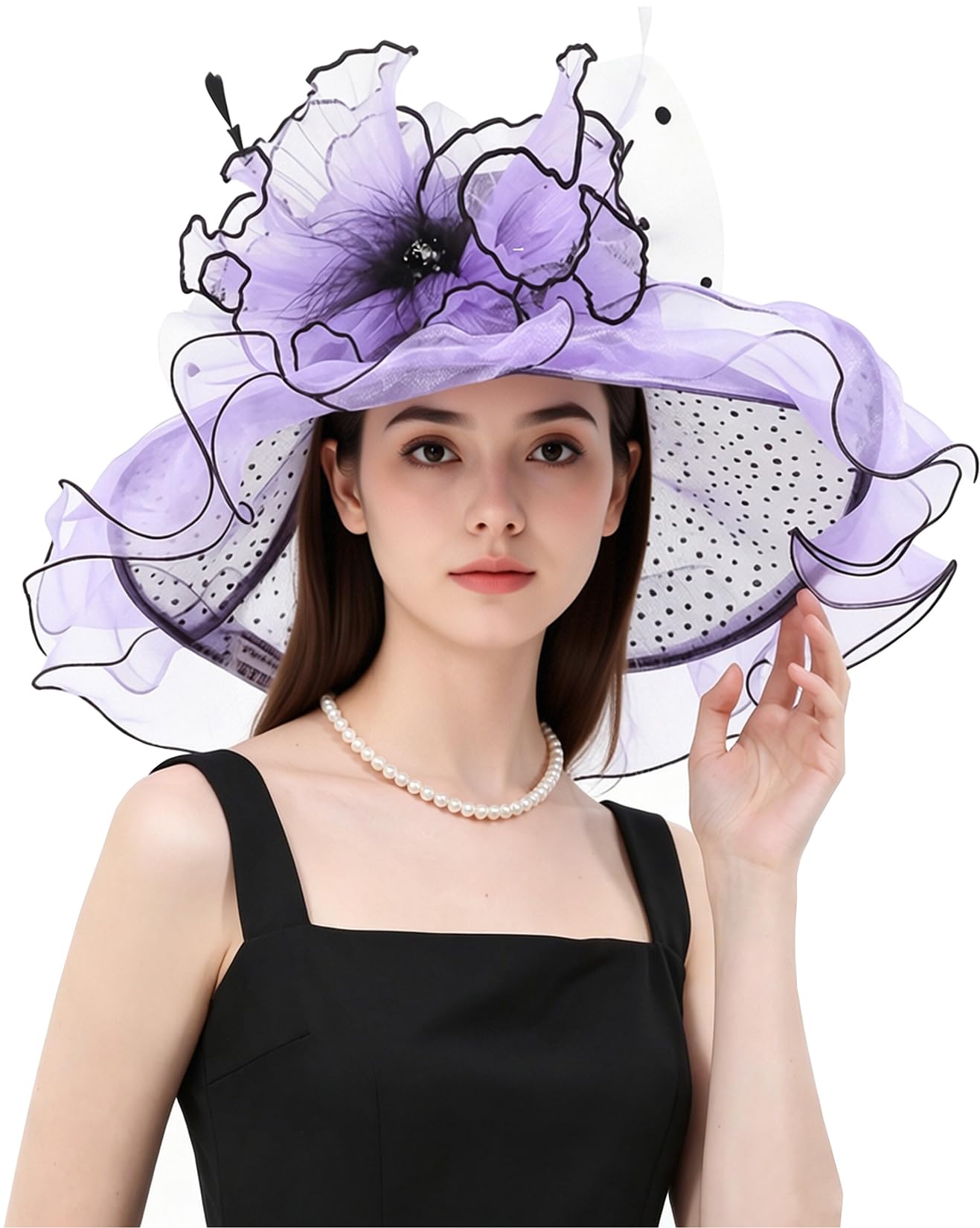 Photo 1 of ZYACTU Women's Organza Church Kentucky Hat Fascinator Cocktail Tea Party Derby Sun Hats 023-Purple