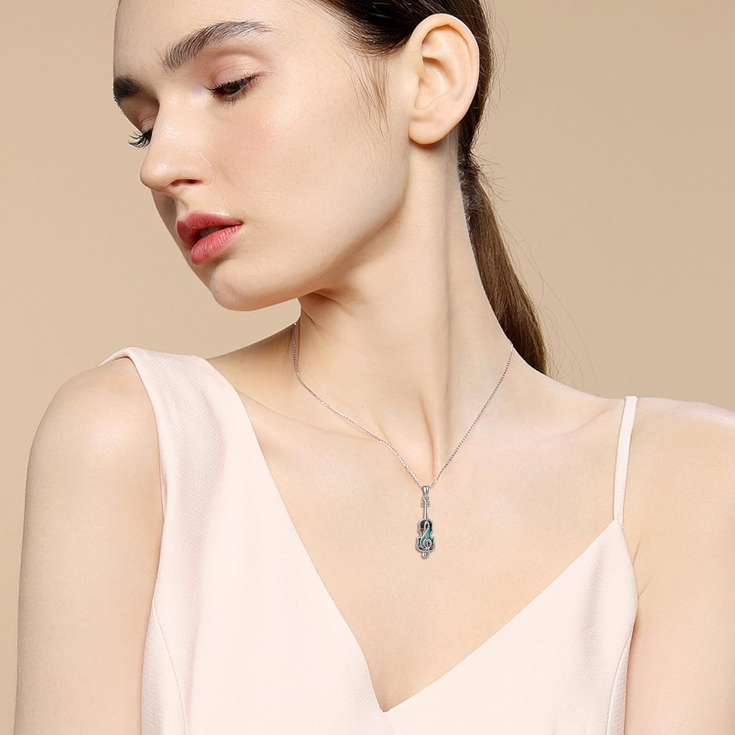 YAFEINI Music Necklace S925 Sterling Silver Violin/Harp/Kalimba/Piano Pendant Necklaces Music Jewelry Gifts for Women Mom Wife - Image 6