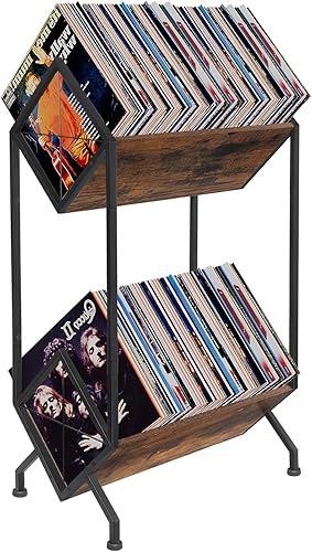 Miniatura 9 de YINMIT Soporte para discos de vinilo, estante de almacenamiento de discos de vinilo de 160-200 LP, montaje rápido, organizador de estilo retro para