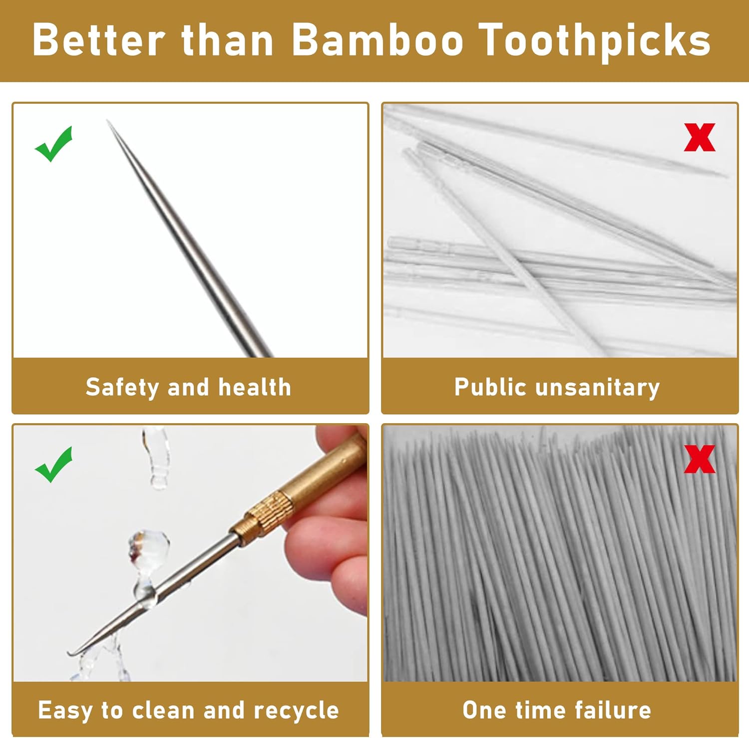 JKDHJK 4 Pcs Portable Titanium Alloy Toothpick,Stainless Steel