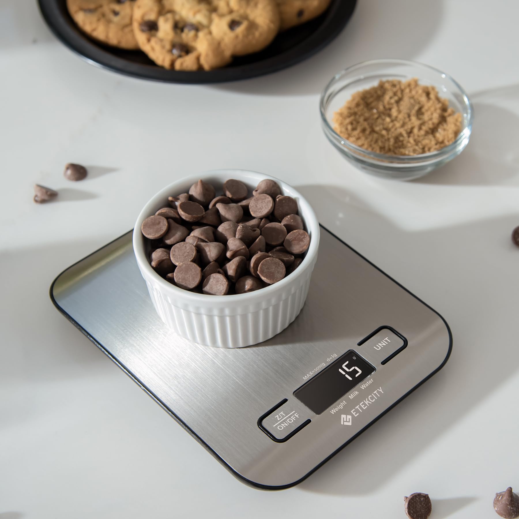 ETEKCITY Bilancia da cucina digitale elettronica da 5 kg con grande display LCD, bilancia da cucina ultra sottile, in acciaio inox, misurazione dei liquidi, alta precisione fino a 1 g, funzione tara