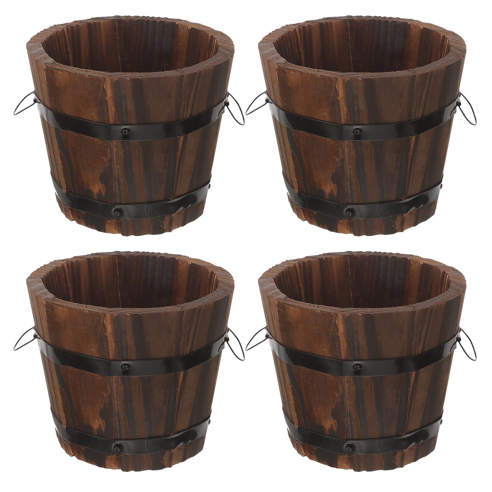 Pots de fleurs en bois haut de gamme avec poignées métalliques durables